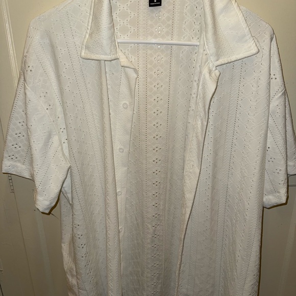 Elegant White Eyelet Men's Button Down Shirt - Picture 1 of 2